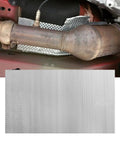 Built Tough Automotive Exhaust Heat Shield Crafted From Rugged Aluminum Thermal Barrier For Mufflers And Fuel Tanks showing muffler insulation undercarriage.