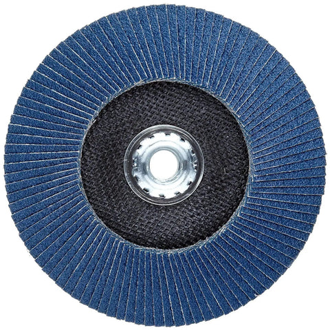 Top view of Abrasive Flap Disc Conical TY29 6 Inch ZA Zirconia Alumina Grit 60 with phenolic backing and 5/8-11 UNC nut.
