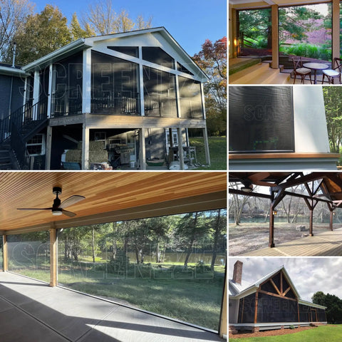 No Spline Screened Porch Kit For Quick Mess Free Screen Install 96 Inch Bronze 5 Pack Aluminum Base And Vinyl Caps Porch Screening System For Mesh Screen Patio Enclosures installed on various porches.