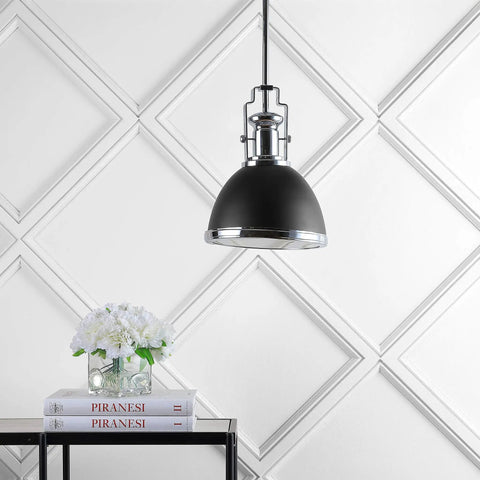 Industrial Iron Dome Pendant Light 10 Inch Black Chrome Finish Adjustable Hanging Fixture for kitchen or entryway view