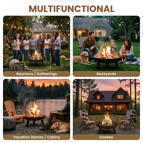 27.5 Inch Outdoor Wood Burning Fire Pit With Handles And Cover Black Lightweight 17.5 Lb Portable Fire Pit in various settings