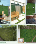 Easy Install Faux Ivy Privacy Screen Made From Artificial Boxwood Roll Panels 48 X 120 Inches Coverage About 40 Sq Ft UV Resistant Durable Green Wall Decor shown in outdoor and indoor settings