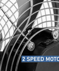 Close-up of 2-speed motor on Beefy High Velocity Dual Speed Metal Drum Fan With Sleek Design And Quiet Operation