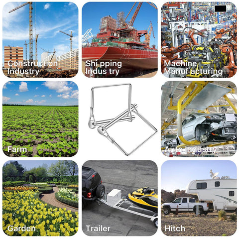 Collage with 40 Pack Square Trailer Hitch Pins, 1/4 Inch Diameter Carbon Steel Locking Pins for various industries and uses