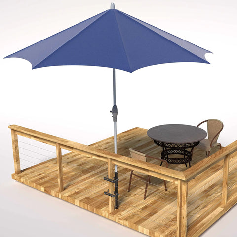 Stainless Steel Deck Rail Umbrella Mount For Patio Tables And Offset Umbrellas, Adjustable Base That Grips Poles 1 1/4 To 2 Inches