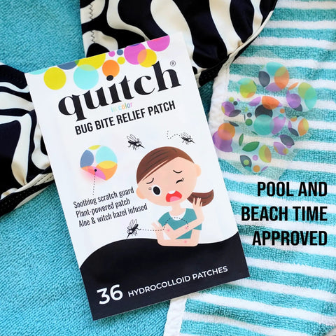 Mosquito Bite Relief Patch For Kids With Aloe And Witch Hazel Fast Itch Relief Hydrocolloid Insect Bite Treatment box on towel