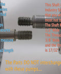Comparison of two hot tub pump shafts with measurements and text highlighting non-compatibility, focus on thread differences.