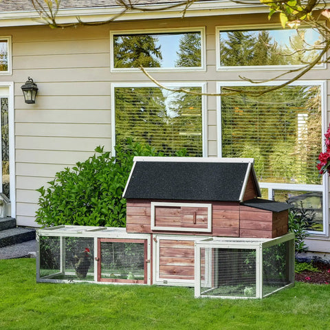 Customizable Outdoor Chicken Coop With Nesting Box And Ramp 114 Inch Wooden Hen House Double Run Poultry Pen in garden