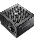 Beefy 450 Watt Computer Power Supply With 80 Plus Bronze Efficiency And Quiet 120mm Fluid Dynamic Fan For Silent Gaming Rigs and Rock Solid Daily Performance Under Heavy Loads, angled view.