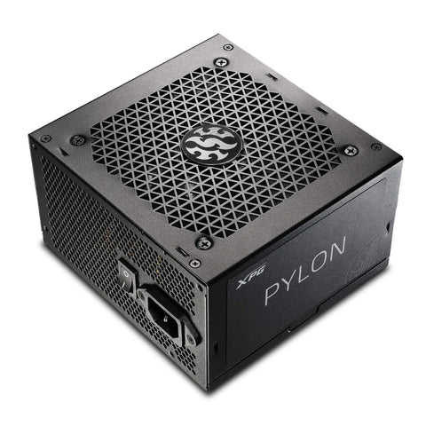 Beefy 450 Watt Computer Power Supply With 80 Plus Bronze Efficiency And Quiet 120mm Fluid Dynamic Fan For Silent Gaming Rigs and Rock Solid Daily Performance Under Heavy Loads, angled view.