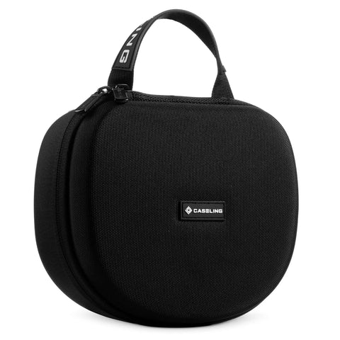 Hard EVA Travel Case For Howard Leight Impact Sport Earmuffs And Genesis Safety Glasses, rugged design, black exterior, easy grab handle.