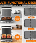 Bakers Friend 4 Slice Panini Press Grill Cheese Sandwich Maker Electric Indoor with Temp Control Opens 180 Degrees showing multi-functional design with grilling options.