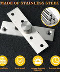 Slick Running 4 Inch Pivot Hinges For Hidden Doors, Concealed Stainless Steel Hardware In Brushed Finish Pair on black surface.