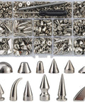 Level Up Your Leather Game With Hella Durable 270 Sets Screwback Spikes And Studs Kit featuring assorted silver bullet cone zinc alloy rivets.