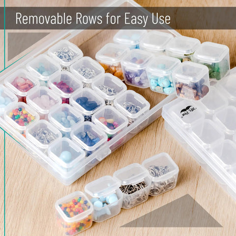 Heavy Duty Bead Storage Containers Two Pack Clear White Plastic Craft Organizer With 28 Grid Slots Snap On Lids And Label Sheets Smooth Operation Badass Hobby Box For Jewelry Paint Supplies