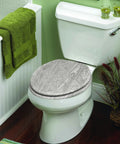 Distressed Grey Wood Round Toilet Seat With Chrome Hinges Durable Wood Veneer Construction Easy Install Securely Attaches To Most Toilets