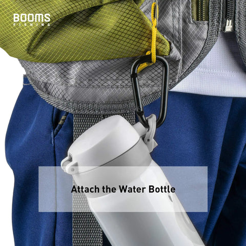 Backpack with 2.3 Inch Aluminum Carabiner Clip Keychain Set Grab And Go Ready D Ring Attachments holding water bottle