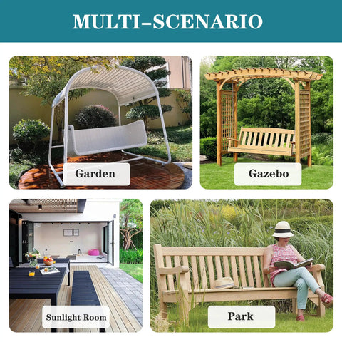 Outdoor Bench Cushions 48 By 18 Inch Thick Waterproof Porch Swing Cushions With Ties Navy For Patio Furniture UV FadeShield Tech 5 Year Colorfast Weatherproof And Durable displayed in garden, gazebo, sunlight room, and park settings.