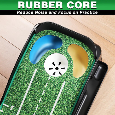 Pro Grade Golf Putting Mat With Gates And Mirror, Progressive Slope Design featuring rubber core for noise reduction