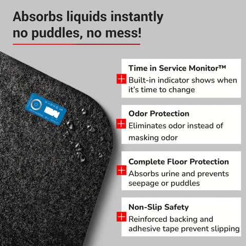 Disposable Urinal Mats With Odor Control, Time Monitor, And Non Slip Adhesive Charcoal Insert, Case Of 6, features highlighted