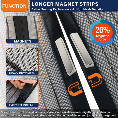Close-up of breathable magnetic screen mesh with heavy-duty mesh, magnets, and easy installation for front and sliding doors