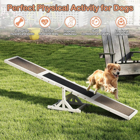 Dog using Wooden Dog Agility Seesaw For Backyard Play And Training, Weatherproof Outdoor Exercise Toy With Stable Triangular Base