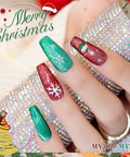 Christmas-themed nails using Cat Eye Gel Nail Polish Set With Magnetic 3D Glitter Effect, featuring festive designs.