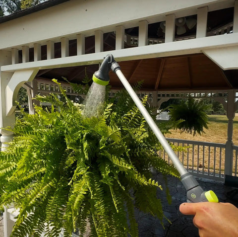 Garden Nozzle With 28 Inch Watering Wand, 3 Pattern Adjustable Sprays Jet Mist Shower watering hanging fern outdoors