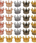 30 Pieces Mini Crown Charms Set For Crafters Mixed Color Vintage 3D Alloy King Crowns Beads Large Hole Spacer Beads displayed