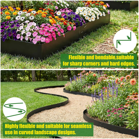 Metal Garden Edging For Landscaping 33 Ft Pack With Wrench And Gloves Included Easy Install Borders For Yard Pathways And Flower Beds Black 10 Pack Durable Steel Edging for clear, well-defined garden borders.