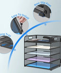 5 Tray Letter Paper Organizer With Handle Mesh Desk File Sorter showing easy installation and non-slip feet