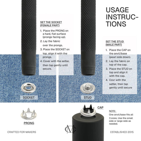 Instructions for installing Pearl Snap Fasteners 20 Sets 10.5mm Cloudy White Pearl Popper Buttons for clothing.
