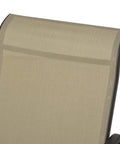 Close-up of beige fabric backrest on Two Outdoor Gliders And Glass Top Bistro Table Set With Steel Frame For Patio Garden Backyard And Lawn Gray