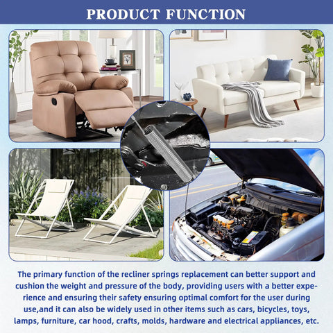 Legit Comfort 2 Pack 7 Inch Recliner Springs Replacement For Couches And Recliners With Rock Solid Support and Silent Glide Mechanism Upgrade For Everyday Chill in use with recliner and various furniture.