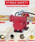 Rock Solid 110 Volt 10 GPM Self Priming Heavy Duty Gasoline Fuel Transfer Pump With Copper Motor, showing inlet and outlet ports.