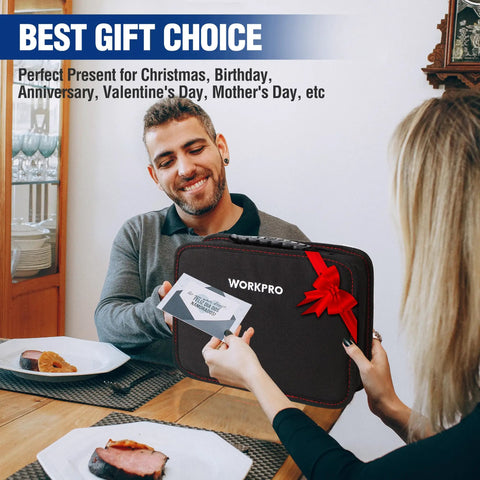 Person receiving DIY Ready Home Tool Kit With 100 Piece Hand Tool Set For Kitchen Drawers And Household Tasks as a gift.