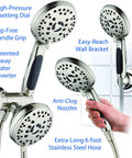 High Pressure 48 Mode Luxury 3 Way Shower Head Kit with Dual Rain and Handheld, 6 foot stainless steel hose, brushed nickel finish