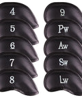 Premium Magnetic Leather Golf Club Head Covers for Irons and Wedges, Set of 10 with Embroidered Numbers for Left and Right Hands