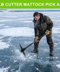 Man using Forged Adze Pick And Mattock With 36 Inch Fiberglass Handle, Dual Purpose Garden Pick on ice surface, 5 pound head