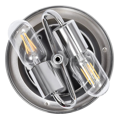 Modern Two Light Hammered Glass Flush Mount Ceiling Light In Chrome Finish, showcasing light bulbs, 10.2 inch diameter
