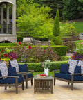 Outdoor Toss Pillows Set Of 2 16 By 16 Inches All Weather Rain Proof Fade Resistant Sapphire Blue Cushions With UV Protected Polyester Fabric And PFAS Free C0 Treated Polyfill From Recycled Bottles Easy Clean on garden patio chairs