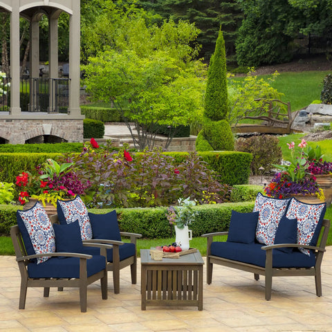 Outdoor Toss Pillows Set Of 2 16 By 16 Inches All Weather Rain Proof Fade Resistant Sapphire Blue Cushions With UV Protected Polyester Fabric And PFAS Free C0 Treated Polyfill From Recycled Bottles Easy Clean on garden patio chairs