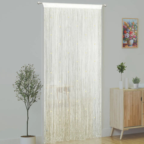 Beaded Curtain Door For Privacy And Boho Vibe, Tassel Fringe String Curtain For Doorways And Hallways, Ivory 39W X 79L, 100 Percent Polyester, Eco Friendly DIY Cuttable And Easy Install, Ideal For Bedrooms And Closets