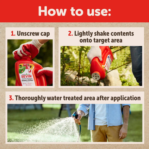 How to use: Unscrew cap, shake Garden Perimeter Insect Granules 3lb, water area for protection against 100+ pests.