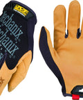 Material4X Original Work Gloves For Rugged Abrasion Resistant Hand Protection With Durable Synthetic Leather Breathable Comfort Fit Secure TPR Wrist Closure Machine Washable Brown Black Large