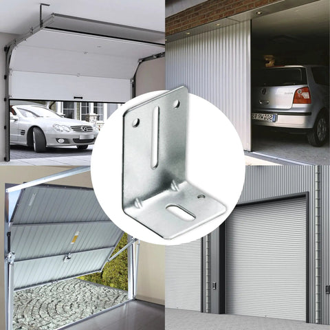 J6 Track Jamb Bracket Set For Garage Doors, Heavy Duty Replacement Hardware with 8 brackets, shown with garage door examples.