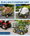 Heavy Duty 1500 Lbs Steel Garden Cart With 3 In 1 Utility Wagon Flatbed Removable Mesh Sides 13 Inch All Terrain Tires