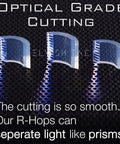 Optical grade cutting of R Hop AEG Upgrade Kit parts on textured surface, showcasing their ability to separate light like prisms.