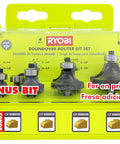 Pro Grade 4 Piece Roundover Router Bit Set For Fine Woodworking with durable hardened steel cutters in clear carry case.