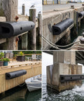 DA Type Rubber Fender Dock Bumper For Boaters And Piers shown installed on diverse dock materials